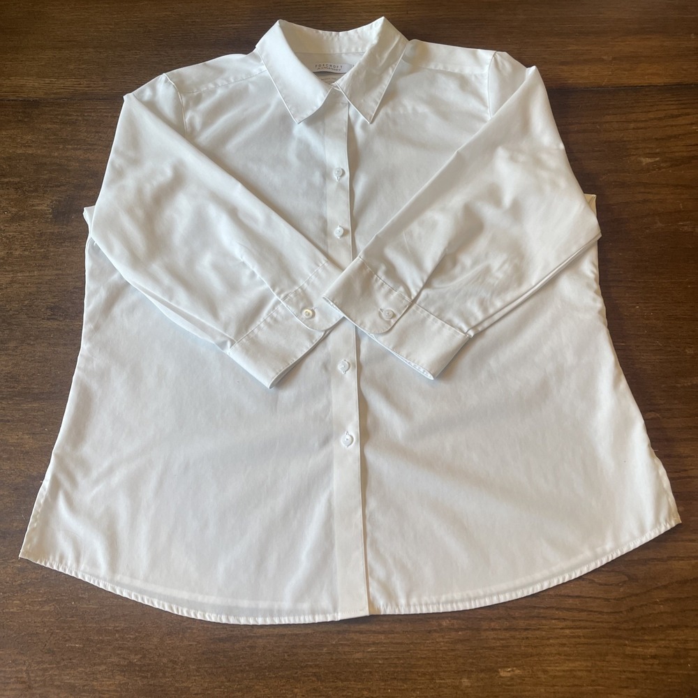 Women's Foxcroft For Appleseed's Wrinkle Free White Size 16 Shaped 3/4 Sleeve